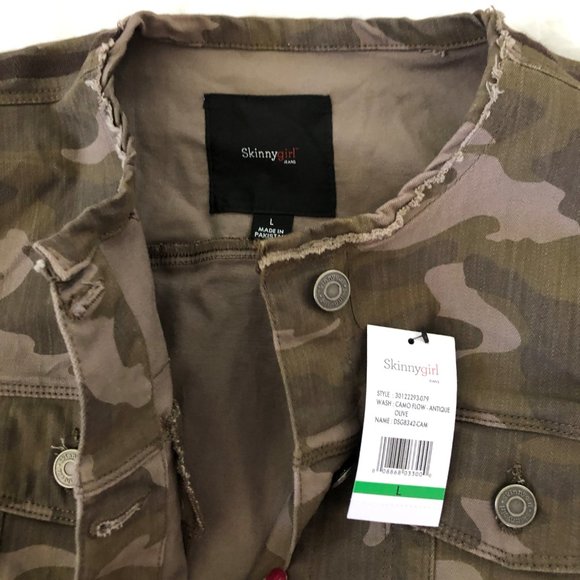 New Skinnygirl Stretch Denim Jacket Camo Large Women's - Picture 2 of 6
